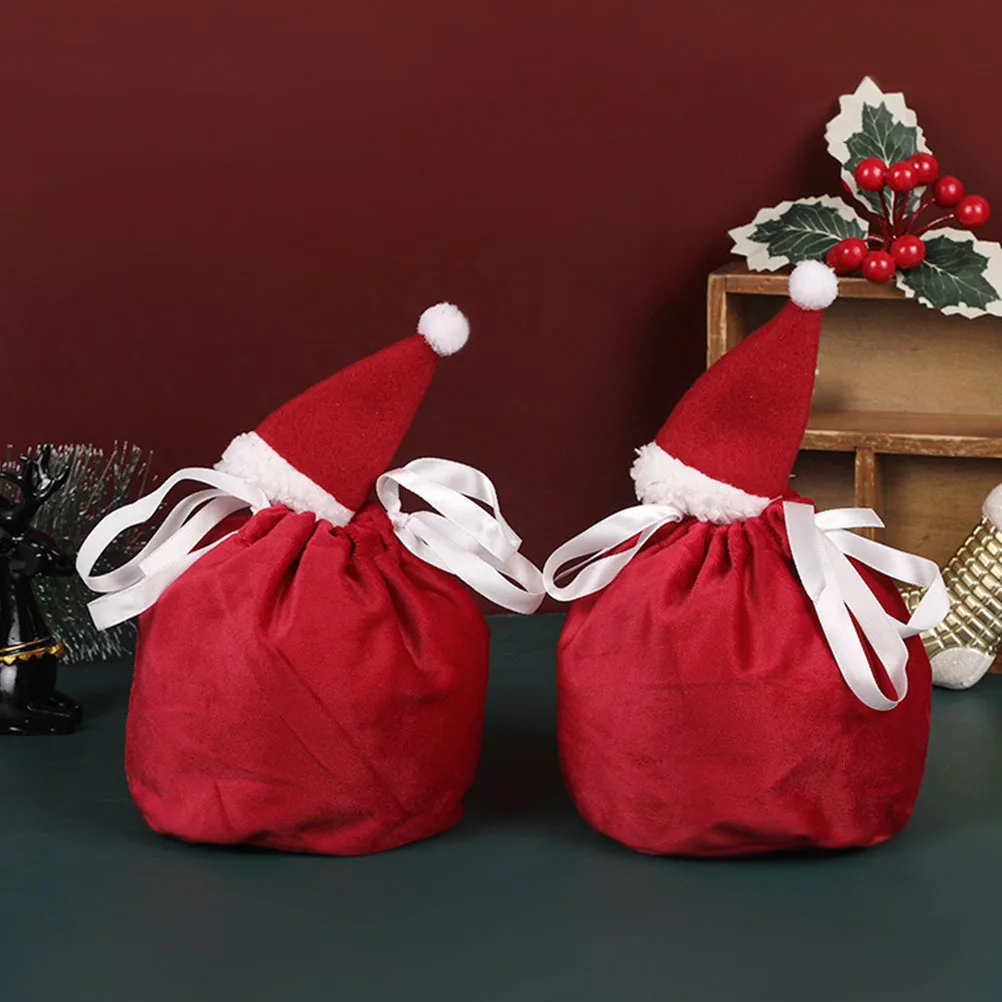 

2Pcs Christmas Gift Bags Red Drawstring Party Small Gifts Wrapping Xmas Treat Reusable Storage Pouches Holiday
