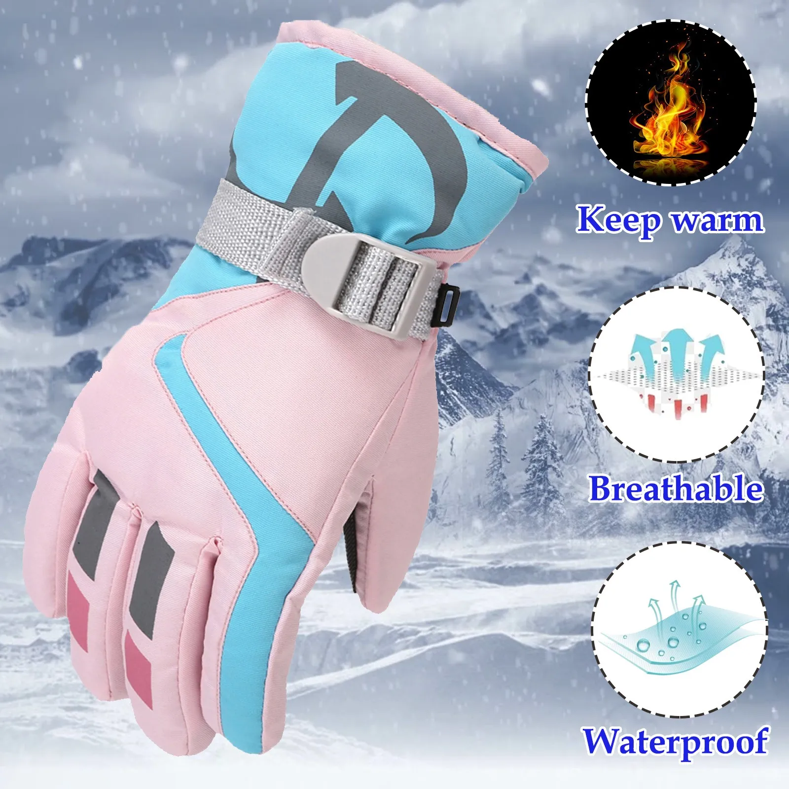 

Boys Girls Fashion Waterproof Cycling Thermal Fleece Warm Snow Gloves Winter Kids Snowboard Ski Gloves Nylon Non-slip Children