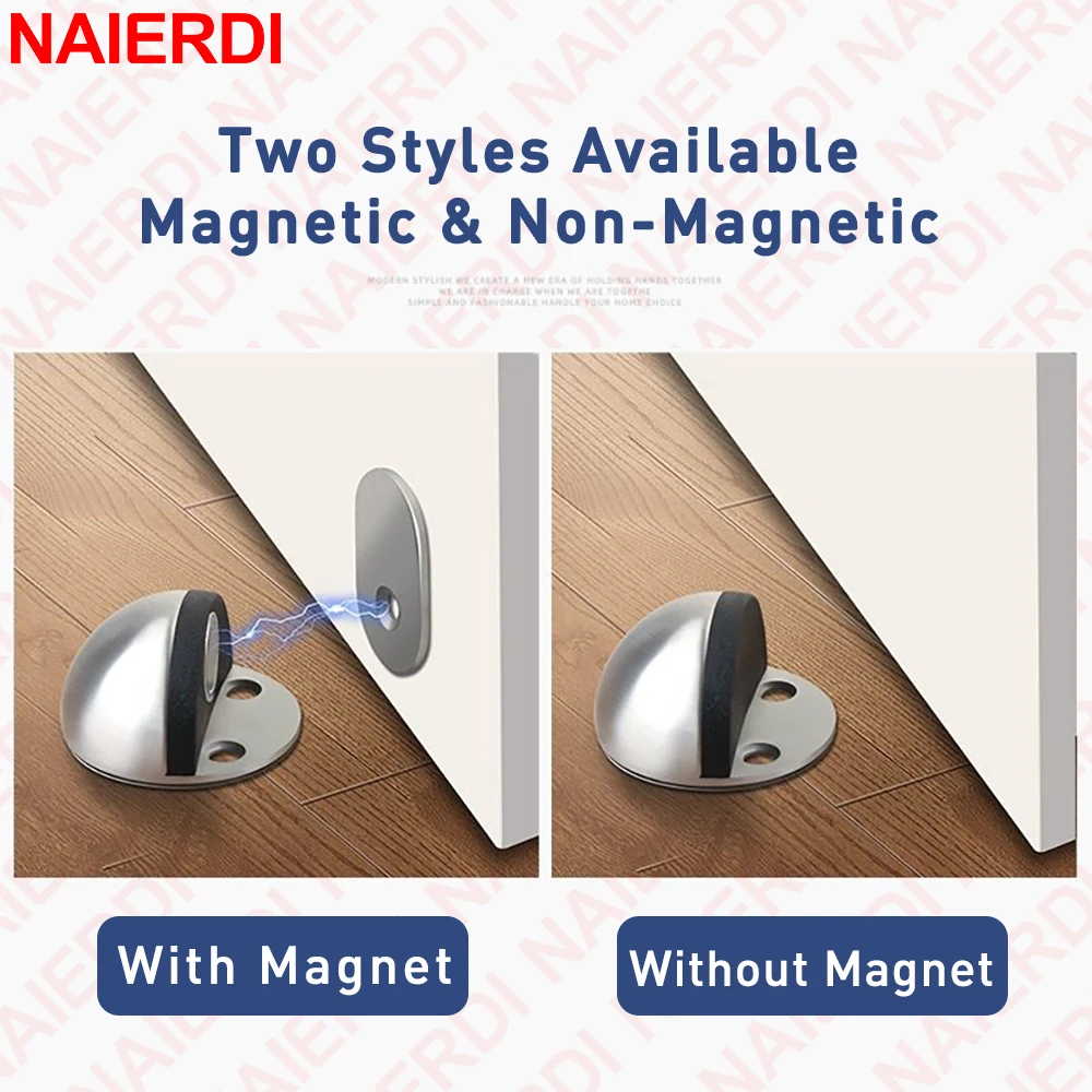 NAIERDI Stainless Steel Door Stoppers Nail-free Door Stops Strong Magnetic Door Catch with Non-Magnetic Option Door Hardware