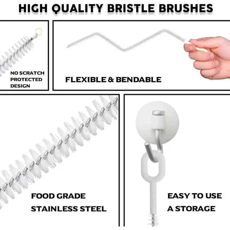 4 Pack Straw Cleaning Brushes With Soft Durable Bristles Easy Grip Handles For Water Bottle Straws Baby Feeding