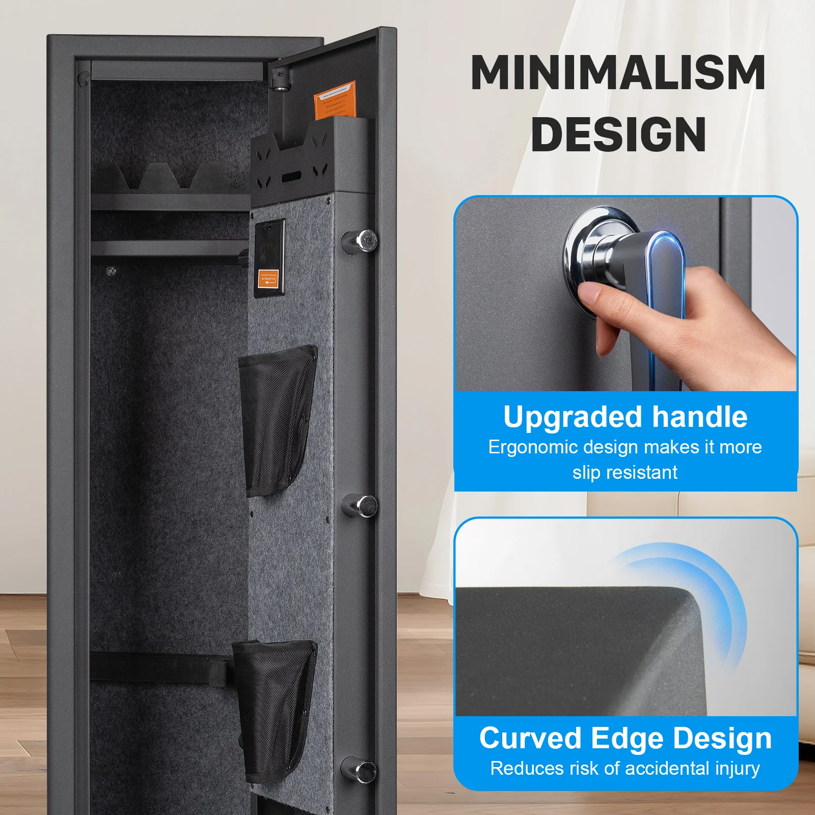 Mutak 3-8 Rifles Gun Safe with Digital Keypad/Key/Type C Port,Large Gun Cabinet for Home Rifles Pistols,with Removable Shelf