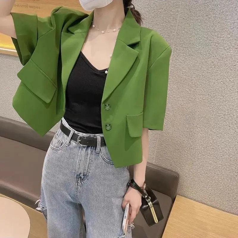 

Elegant Fashion Harajuku Slim Fit Female Clothes Loose Sweat Casual All Match Tops Women Solid Cardigan Short Sleeve Outerwear