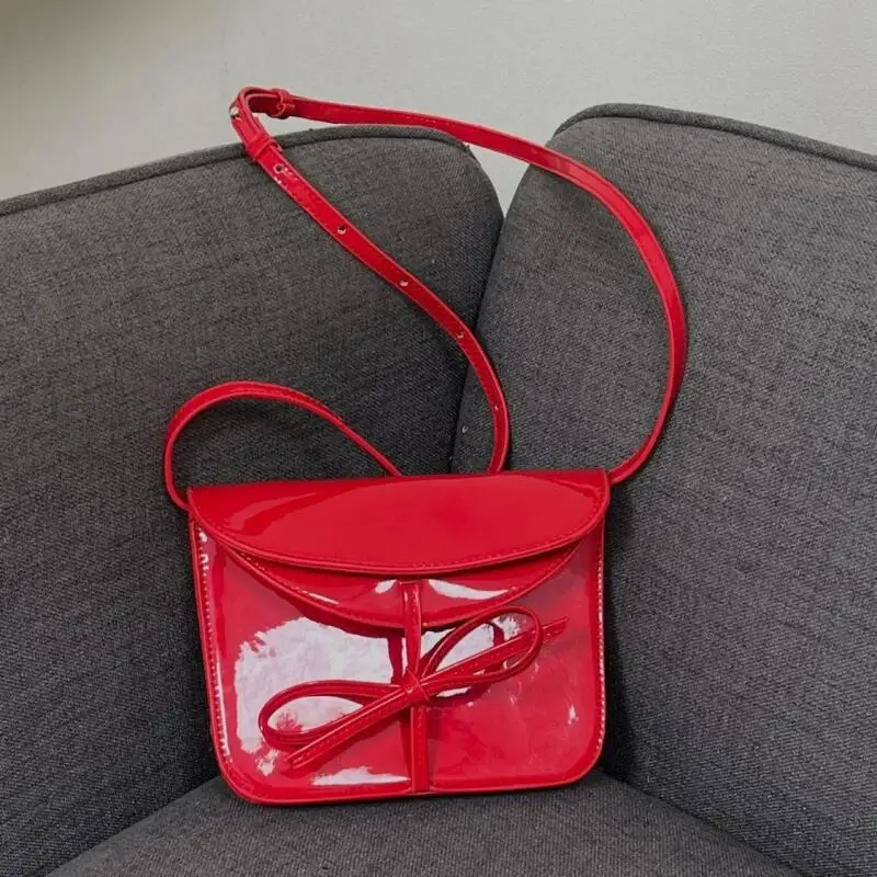 Fashion Mini PU Leather Crossbody Bags For Women Female Bow Knot Handbags Korean Ins Style Red Shoulder Bags New Square Bag