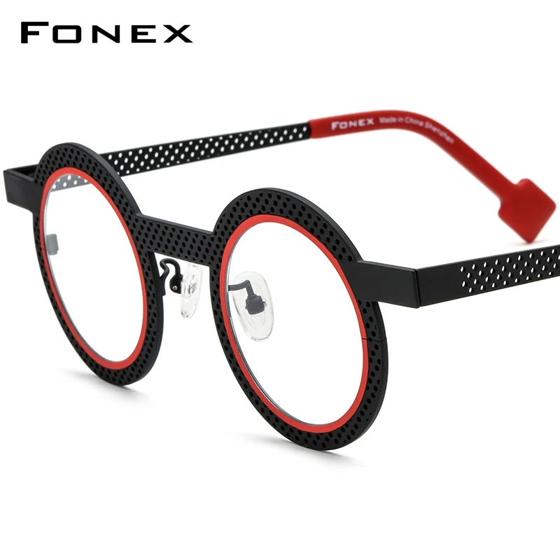 FONEX Titanium Glasses Women 2024 New Colorful Hollow Out Round Eyeglasses Men Eyewear F85821