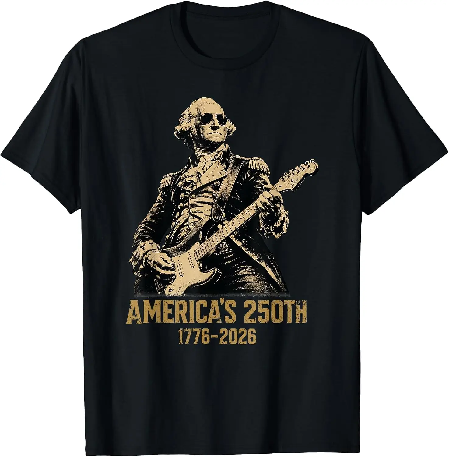 America 250Th George Washington Rock Guitar Music 1776 2026 T-Shirt Unisex Vintage Graphic Print T‑Shirt Retro Aesthetic Crew Neck Short Sleeve Soft Cotton Tee Casual Streetwear Tops Men.Unisex Holiday Festive Graphic Tee Party