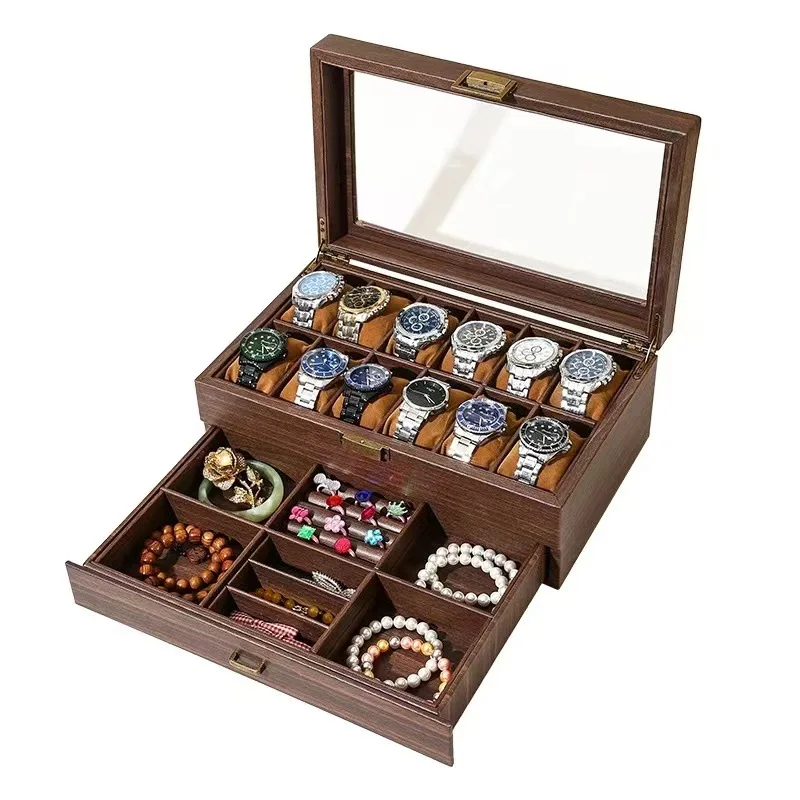 DELESYS New Style Retro Imitation Wood Grain Leather Watch Box Creative Gift Box For Watch And Eyeglass Headpiece Storage Case