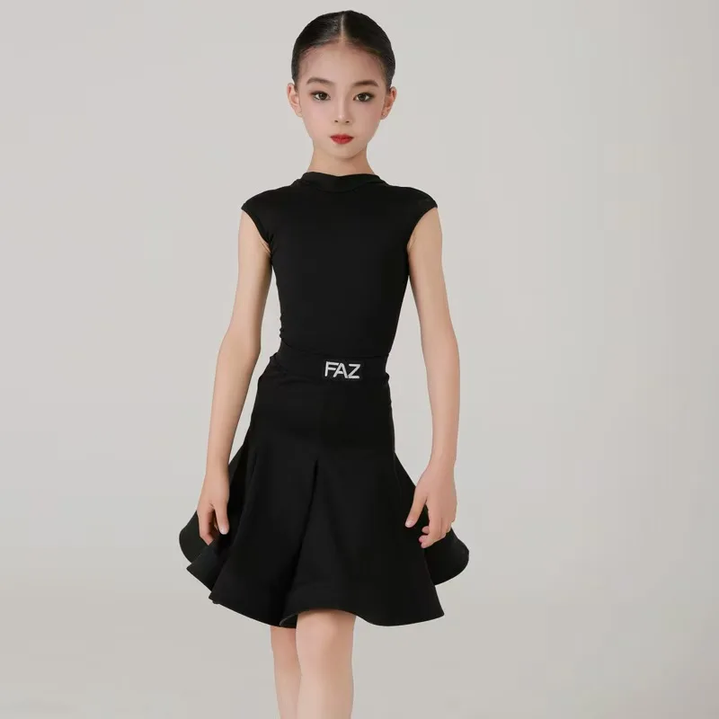 Girls' Sleeveless high-Neck Latin Dress Children's Rumba Ballroom Dance Competition Skirt Party Jive Samba professional dance view 2