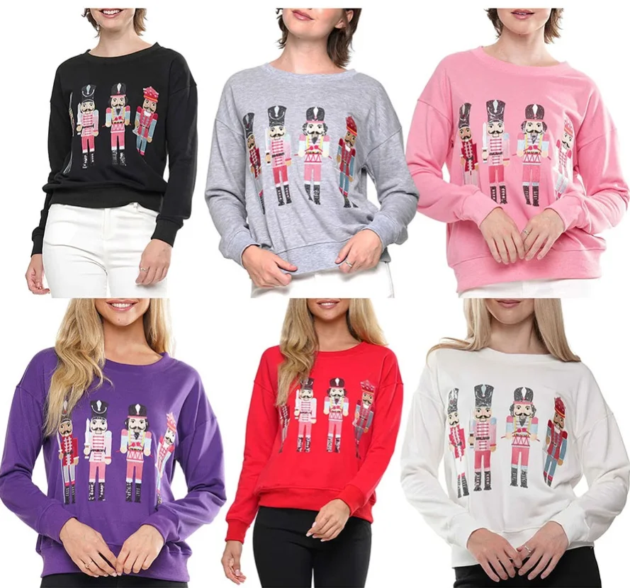 

Women's Nutcracker Sweatshirt Cartoon Person Sequins Embroidered Crew Neck Long Sleeve Pullovers Fall Winter Casual Tops Shirts