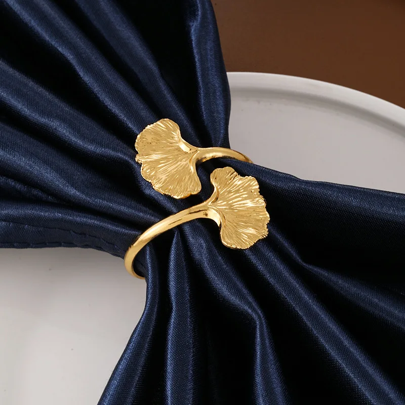 6Pcs Ginkgo Leaf Napkin Rings Gold Metal Napkin Holders Table Decor for Wedding Party Banquet Hotel Dinner Table Napkin Buckle