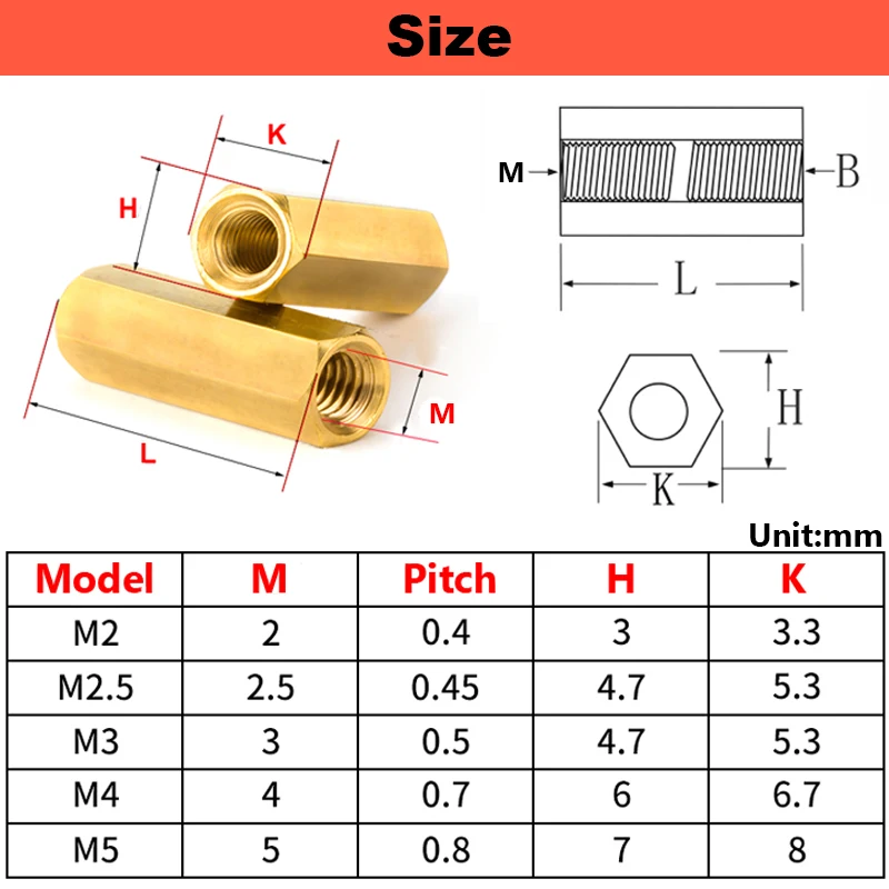 M2 M2.5 M3 M4 M5 Brass Hex Male Female Standoff Board Pillar Double Pass Hexagon Thread PCB Motherboard Spacer Nut Hollow Column