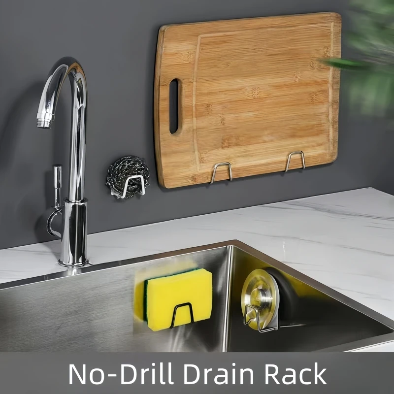 2 accesorios de cocina, gancho de almacenamiento adhesivo fuerte, organizador de baño para el hogar de acero inoxidable, utensilios, tabla de cortar, escurridor de esponja