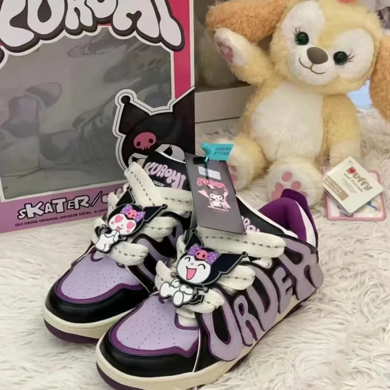 Sanrio Purple Kuromi Campus Style Original Skateboard Shoes for Women Beige Pochacco Casual Platform Versatile Off White Shoes