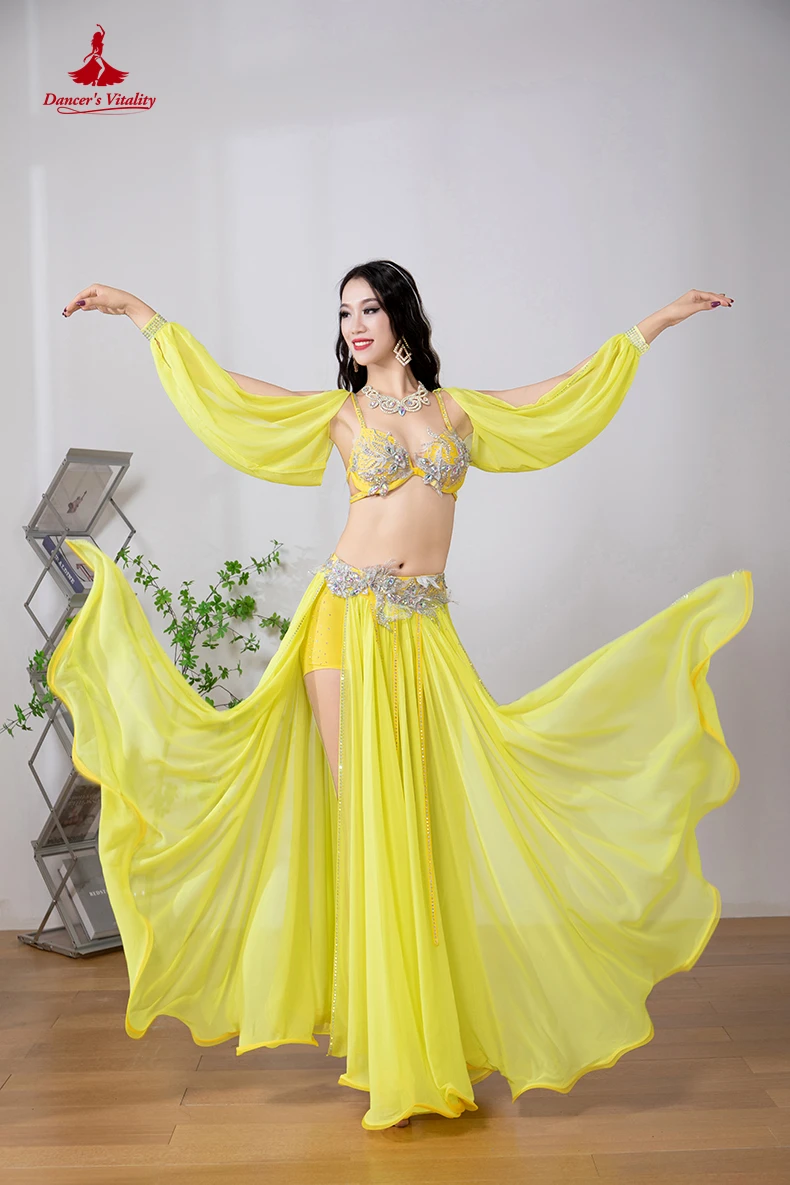 Costume Danse Du Ventre Femme 2 Pièces - Sarouel Mousseline + Crop Top Orange - Lvguang