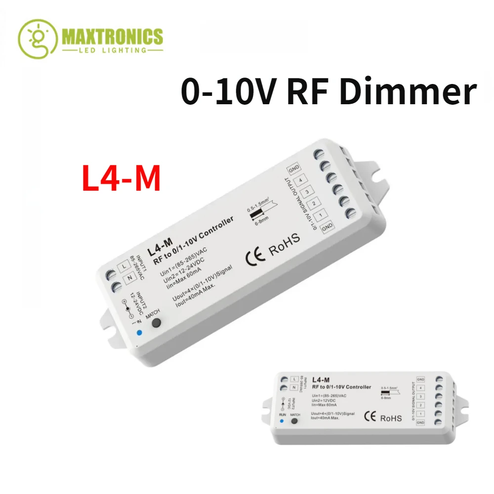 LED Wireless Dimmer 4Channel RF To 0/1-10V Controller Signal Converte AC85V-220V/ DC12V For Single Color LED Strip