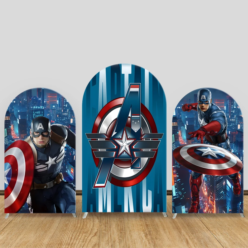 

TB Captain America Arch Backdrop Marvel Blue Photography Background Baby Boy Shower Kid Birthday Party Decoration Elastic Fabric