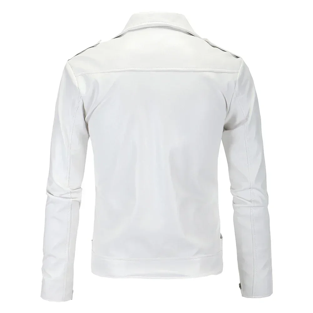 Men Slim White Leather Jackets Oblique Zipper Motorcycle Jackets New Men Outwear Moto Biker PU Leather Coats Size 4XL view 3