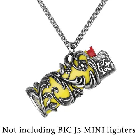 Creative Trend Pattern Hollow Crater Necklace for Small BIC J5 J25 Mini Lighter Titanium Steel Case Not including lighters