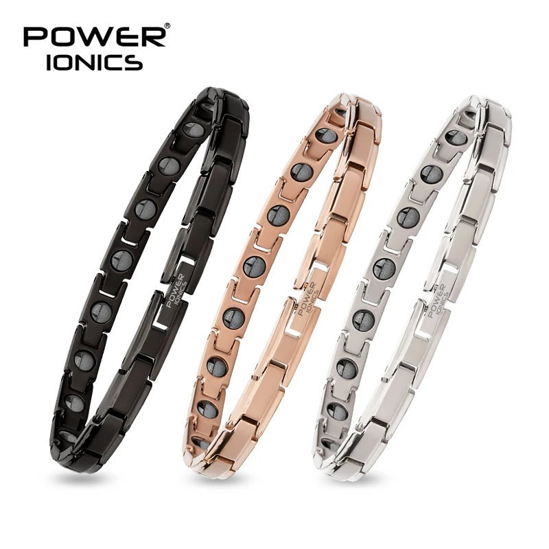 Power Ionics 100% Titanium Slimming Fashion Womens 6mm Bracelet Lover Christmas Gifts Free Engrave