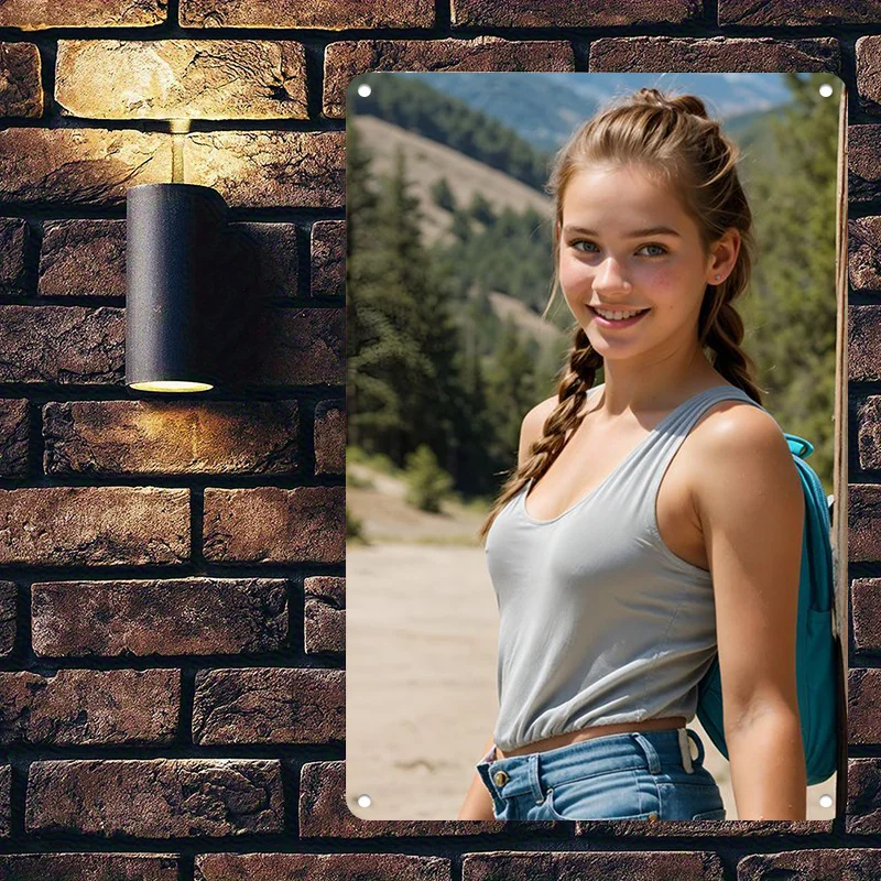 2D Flat - Wall Art Featuring a Girl with Braided Hair, Dressed in a Gray Tank Top And Blue Jeans, Perfect for Decorating Living