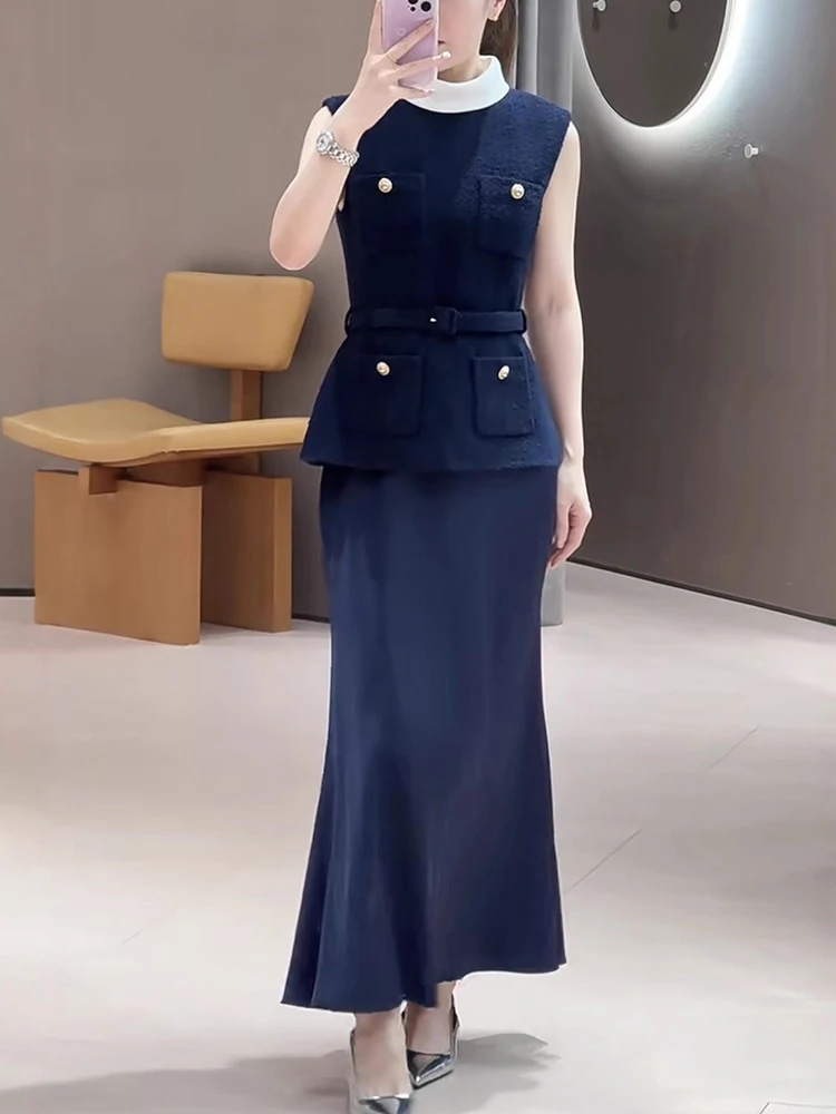 Twee lange mouwloze jurken uit de nieuwe stijl van 2025, met een hoogwaardige en elegante damesachtige stijl, nauwsluitend vest en nep