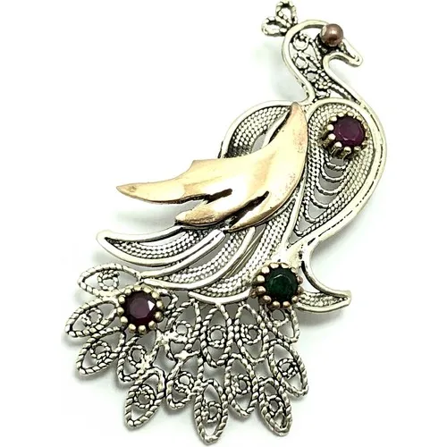 Fashion Jewelry Brooches Midyat Nurtaş Silver Peacock Model 925 Sterling Silver Oxidized Filigree Brooch