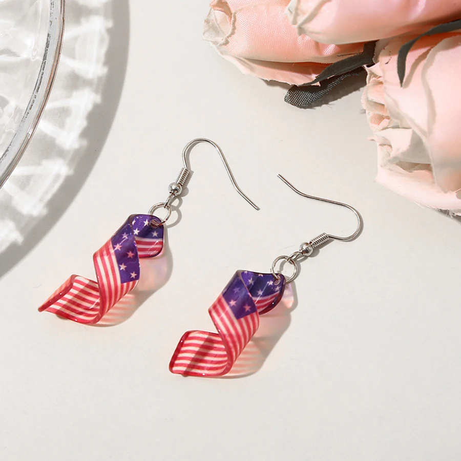 Spiral American Flag Earrings for Women Girls Lightweight Independence Day Drop Dangle Earring Jewelry