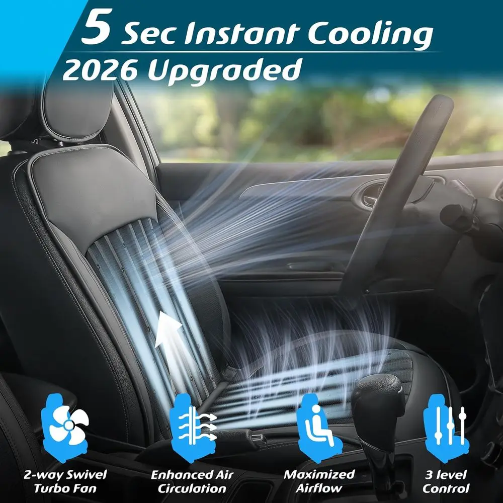 Ventilated Cooling Seat Cover for Front Seat, 12V-24V, Universal Fit for Cars, SUVs, and Trucks, Classic Black
