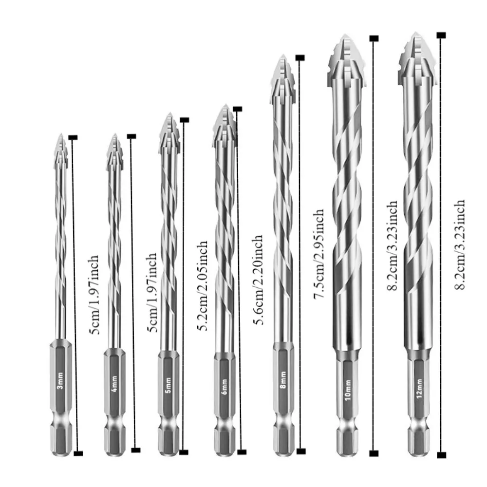 7pcs/set High Hardness Tile Drill Bit Set Precision Four-Edged Concrete Drill Bit U-shaped Wear Resistant