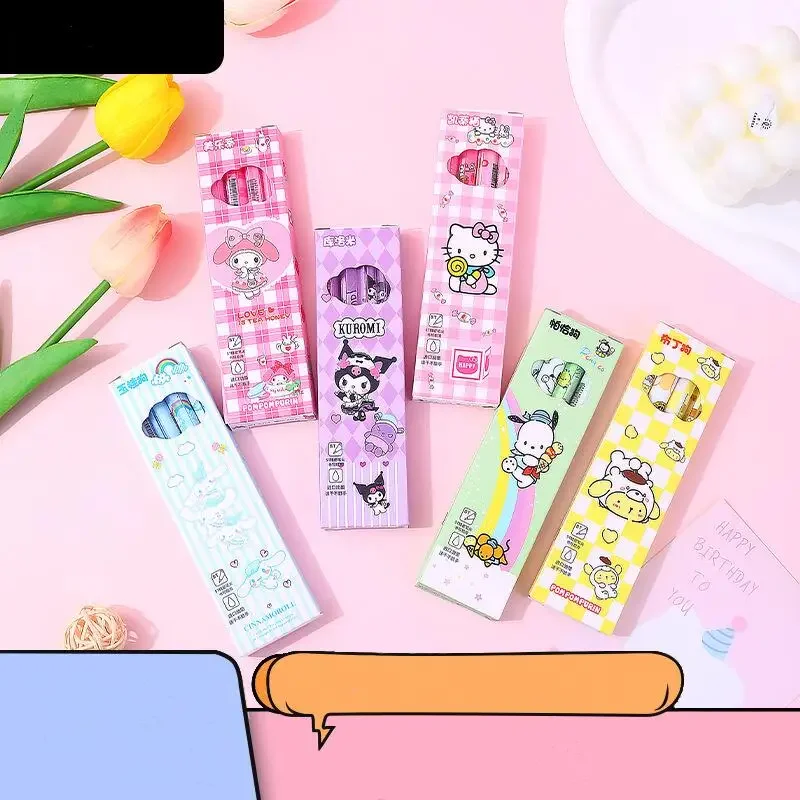 4PCS Sanrio Hello Kitty Gel Pen Miniso Anime Cartoon Cute Kuromi Cinnamoroll Kawaii School Supplies Fashion Girls Holiday Gifts