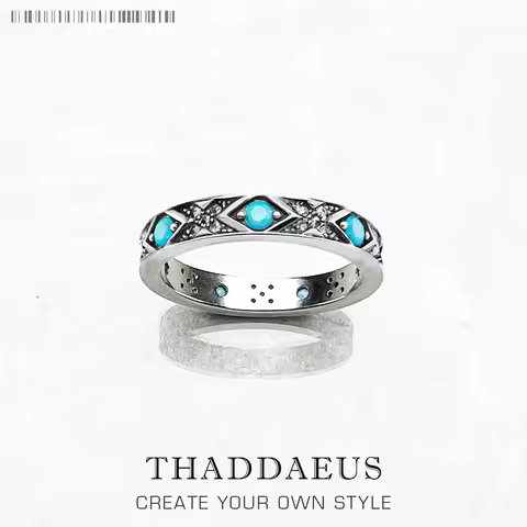 Ring Blue Asian Ornaments Europe Style Fine Jewerly For Women Brand New Ethno Gift In 925 Sterling Silver