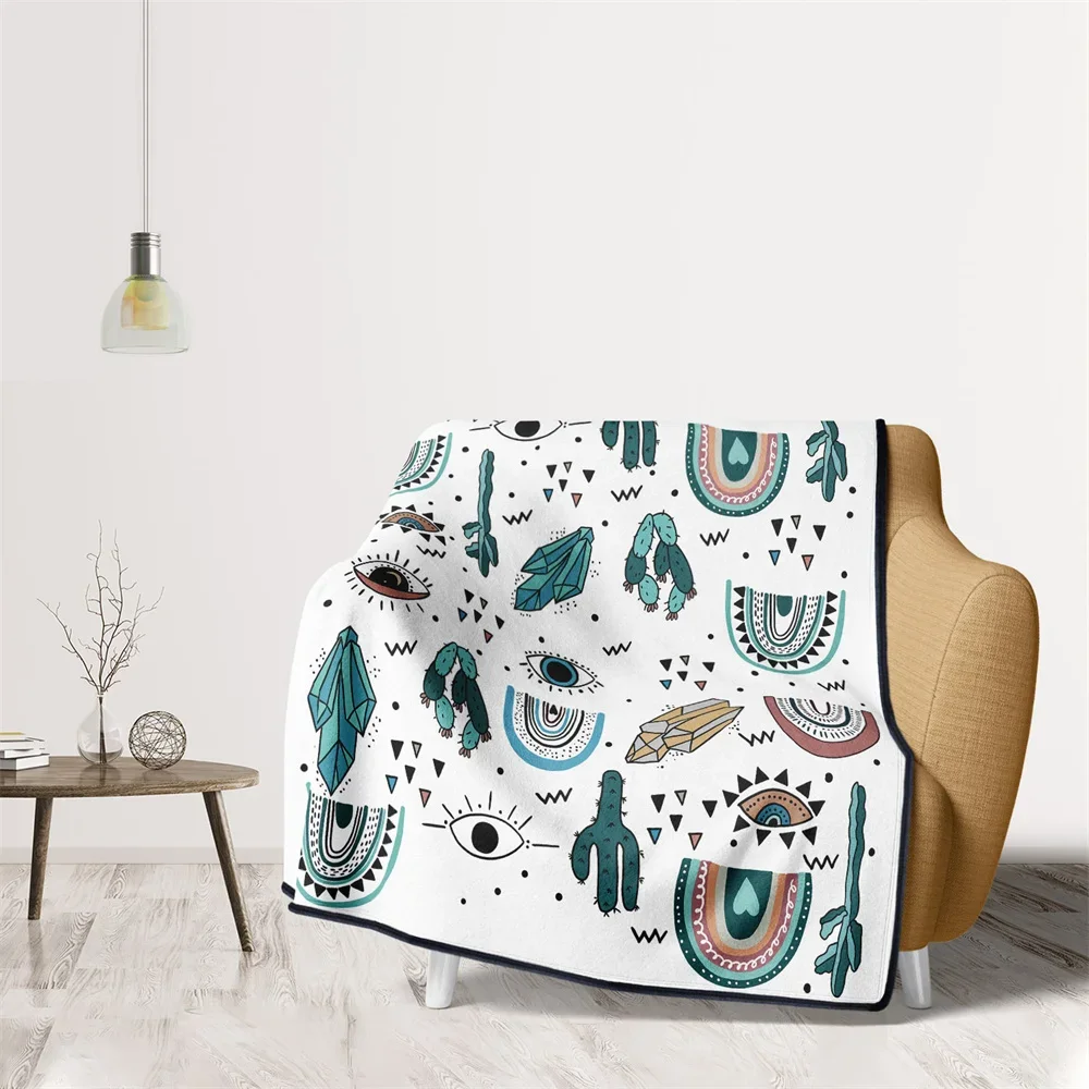 

Nordic Style Sofa Cover Boho Eyes and cactus Plants Flannel Blanket Chair Couch Bedding Home Bed Blanket Journey Hiking Hotel