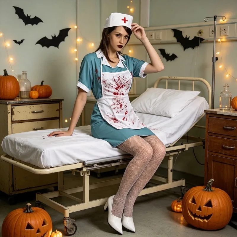 Disfraz de Enfermera Sangrienta para Halloween, Uniforme de Cirujano Aterrador para Cosplay, Fiesta de Disfraces y Actuaciones