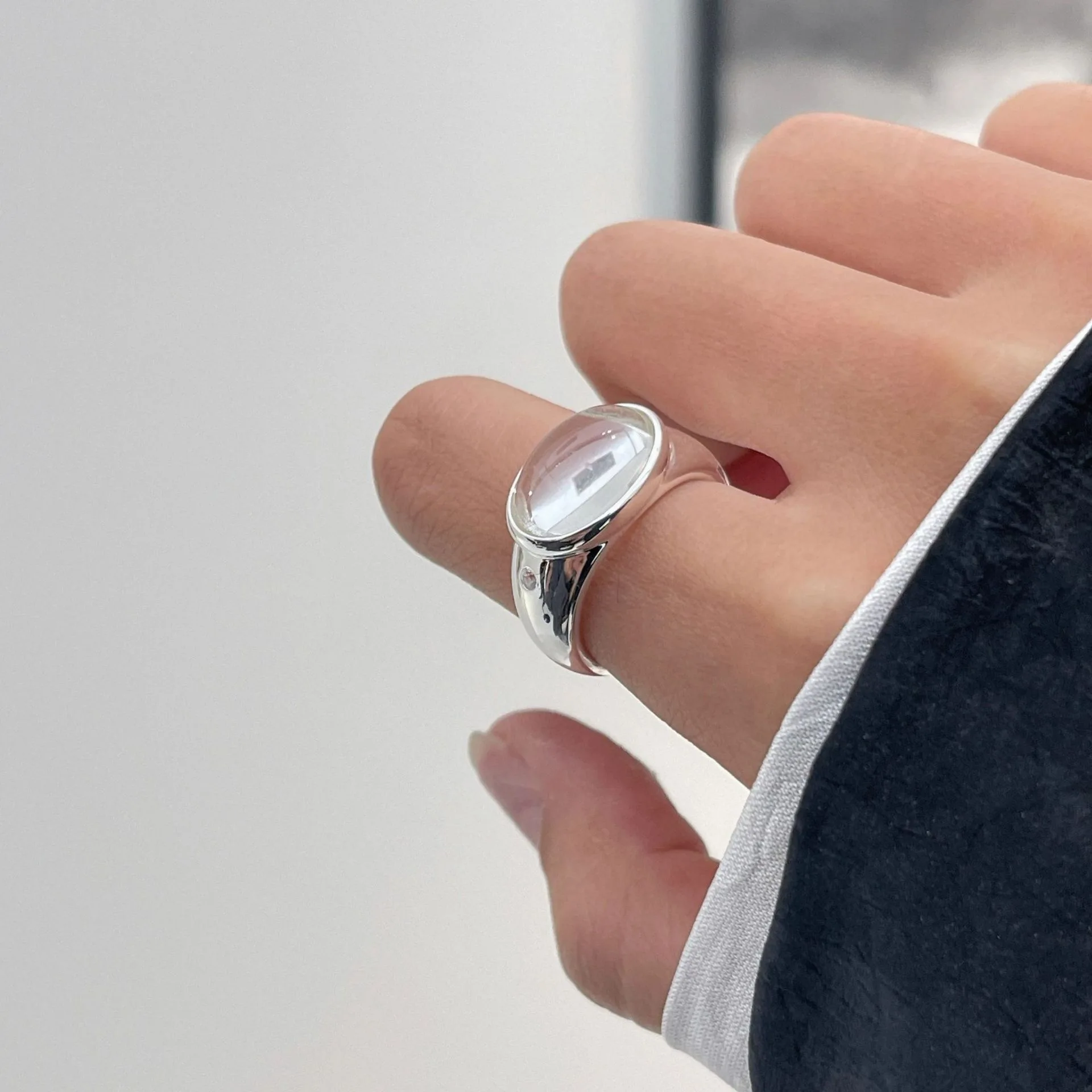 Women's Minimalist Handmade Vintage Big White Stone Ring, 925 Sterling Silver