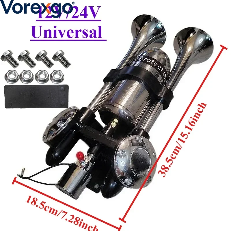 Super Loud Horn Aluminum Alloy 24V Air Horn Sustainable Ear Protection Electronically Controlled Dual Tube Rocket Artillery Horn