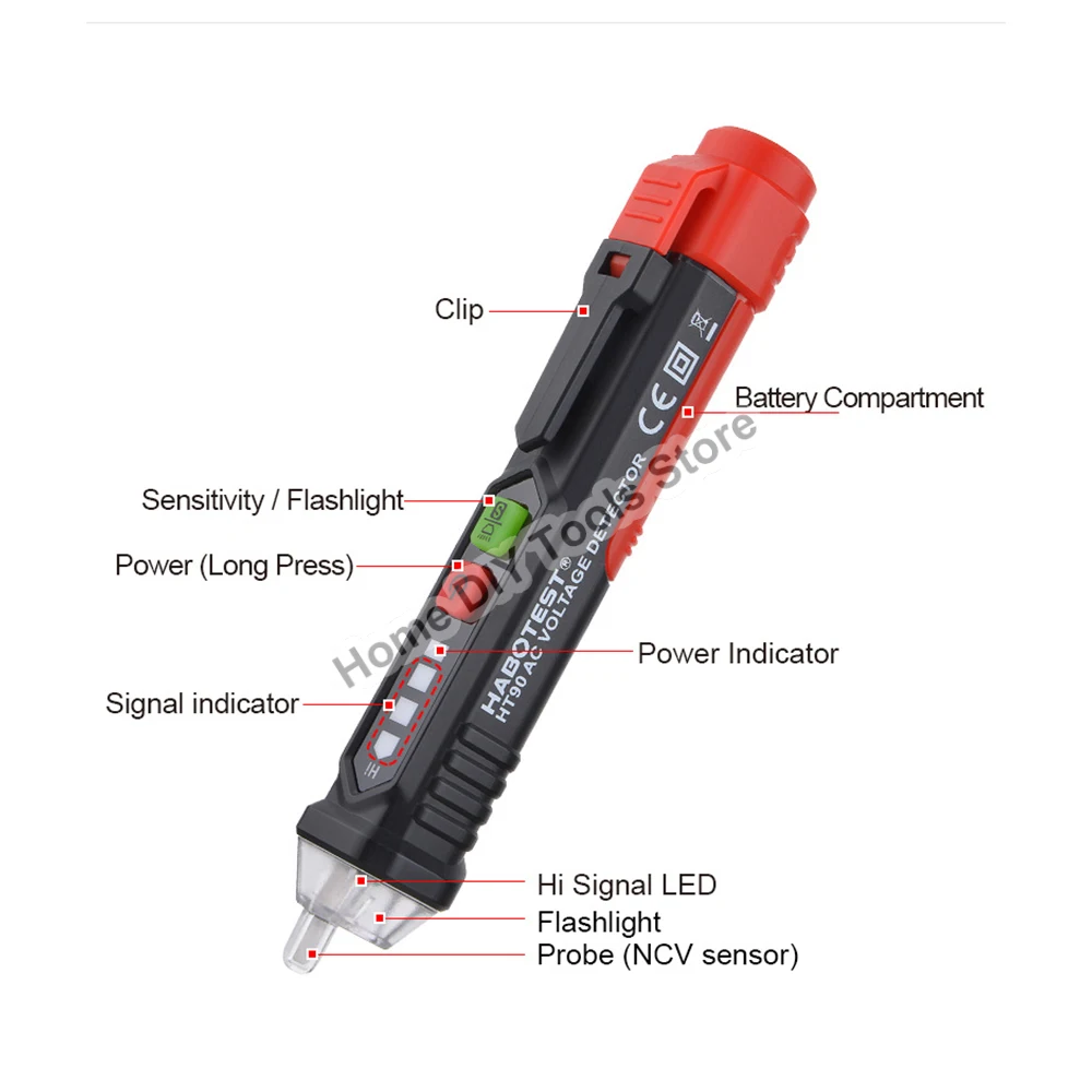 Non-contact Voltage Detector Tester Pen Smart Voltage Indicator HT90 AC 12-1000V Test Live Wire Check Wiring Breakpoint Finder