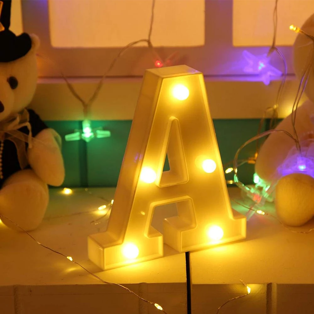 1pc Letter Led Lights Luminous Lamp Decor, Battery Night Ligh For Home Wedding Birthday Party Decoration Letters Numbers Light