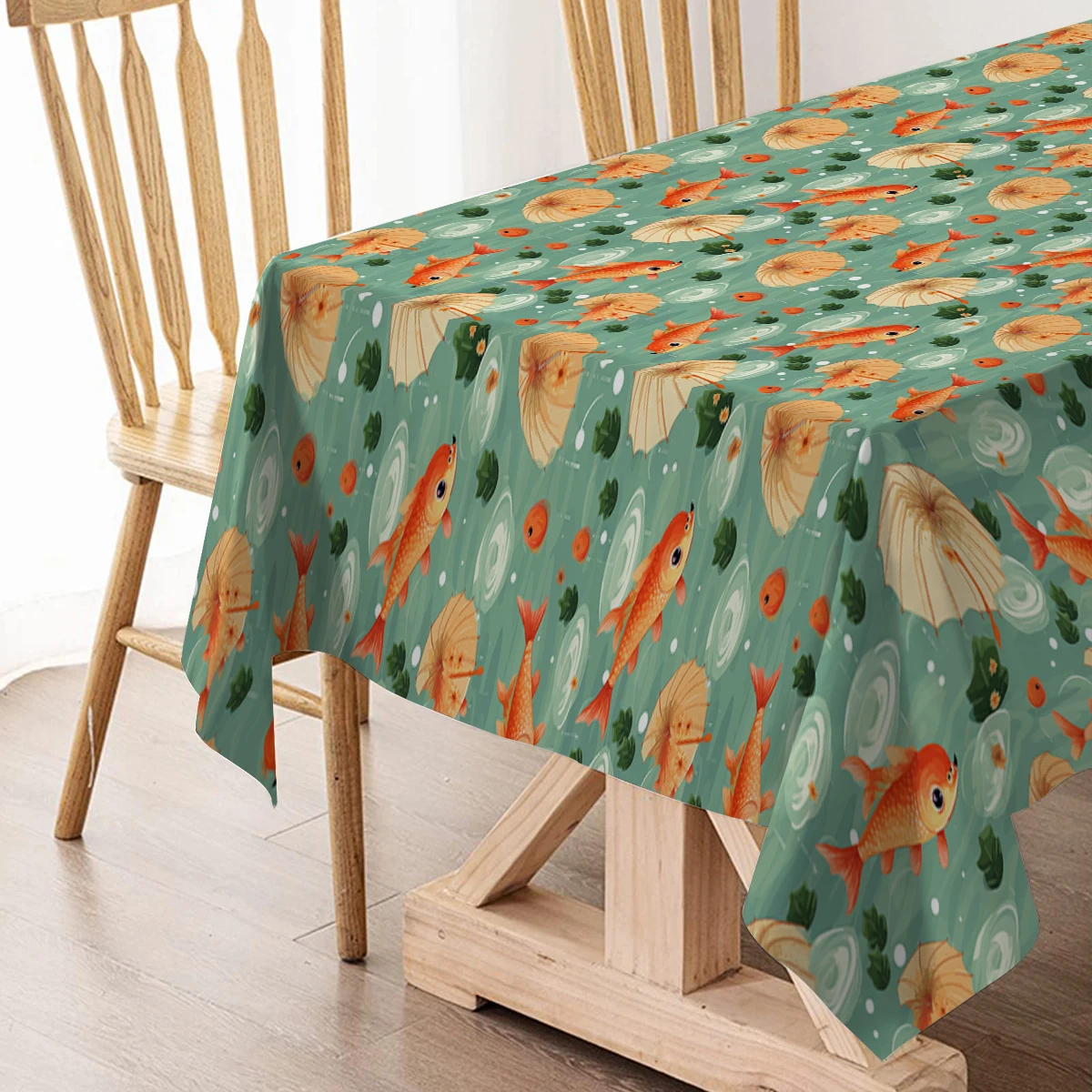 Carp Umbrella Lotus Leaf Waterproof Tablecloth Festival Decoration Home Decoration TableCover Kitchen Dining Room Home Decor