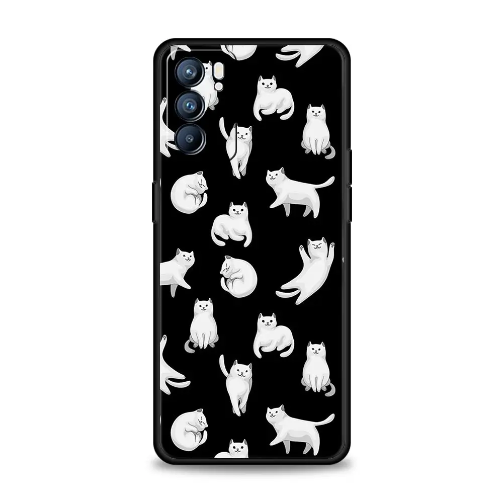 Cartoon Cute Cats Background Phone Case For Oppo Find X5 A53 A52 A9 2020 A54 A15 A95 A16 A76 A74 A12  Reno7 Pro SE Reno6 Z Cover