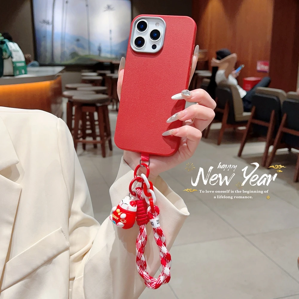 Universal Braided Mobile Phone Lanyard Strap Cartoon Cat Hanging Chain Ring Cord with Patch Wrist Strap Cell Phone Detachable