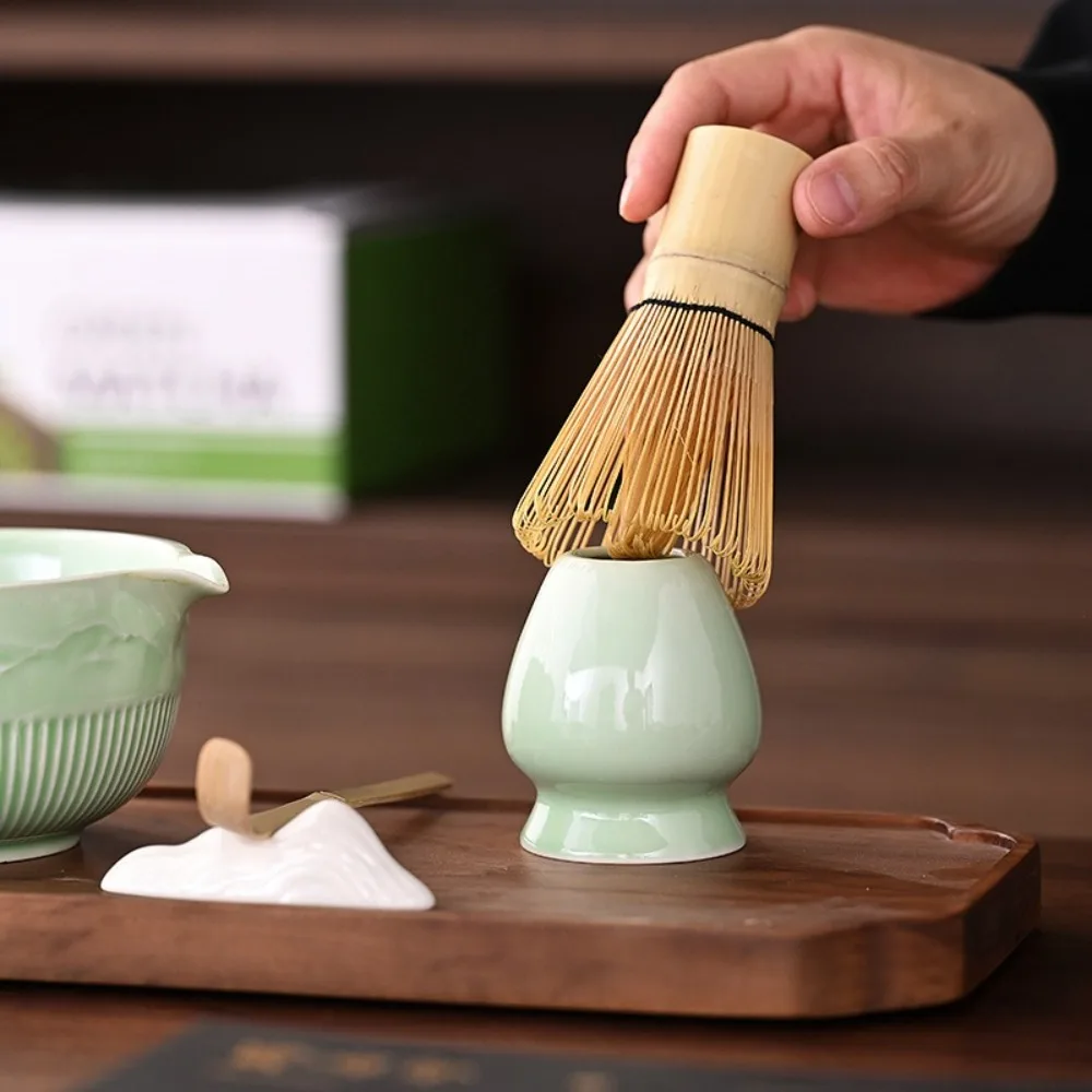 

4pcs Ceramic Bamboo Japanese Matcha Tea Set Matcha Whisk Holder Matcha Bowl Matcha Whisk Set Food Grade Reusable