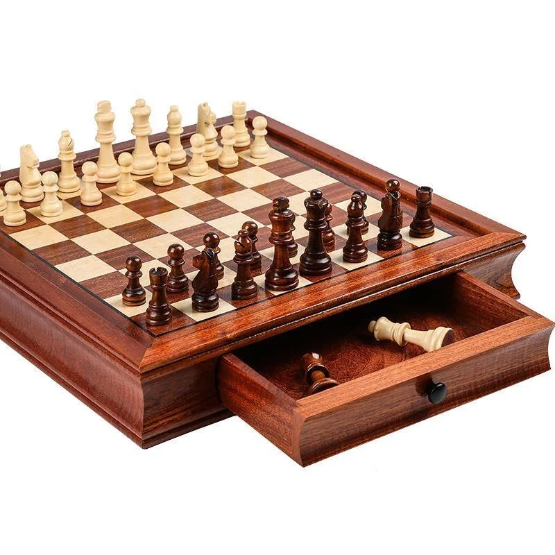 12.8'' Magnetic Wooden Chess Set / 2 Built-in Storage Drawers / 2 Extra Queen/Gift Package/Chess Rules/Classics Strategy Board