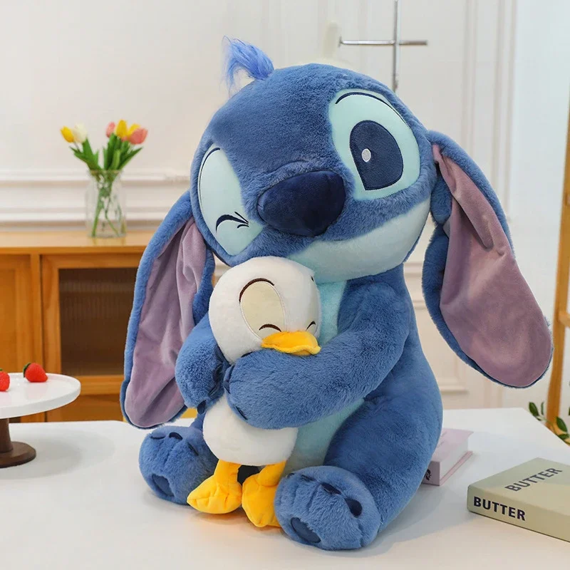 

Kawaii Disney Plush Toy Stitch Duck Hugging Doll Stuffed Animal Kids Birthday Gift Large Plushie Pillow Cute Filled Doll