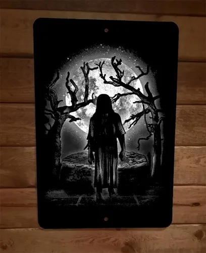 Moonlight Ring Girl Horror Halloween  Metal Wall Sign
