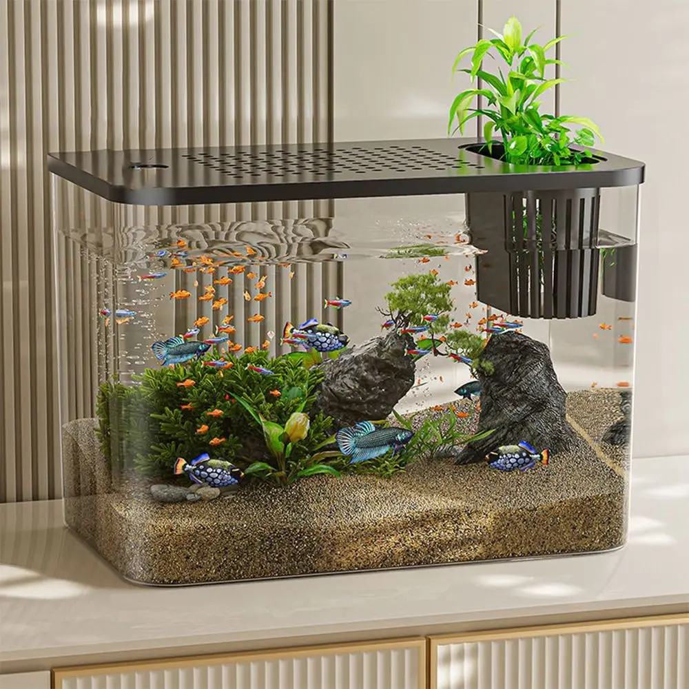 

Durable Transparent Fish Tank with Lid Drop Resistant Turtle Tank Small Hydroponic Fish Bowls For Home Decorative