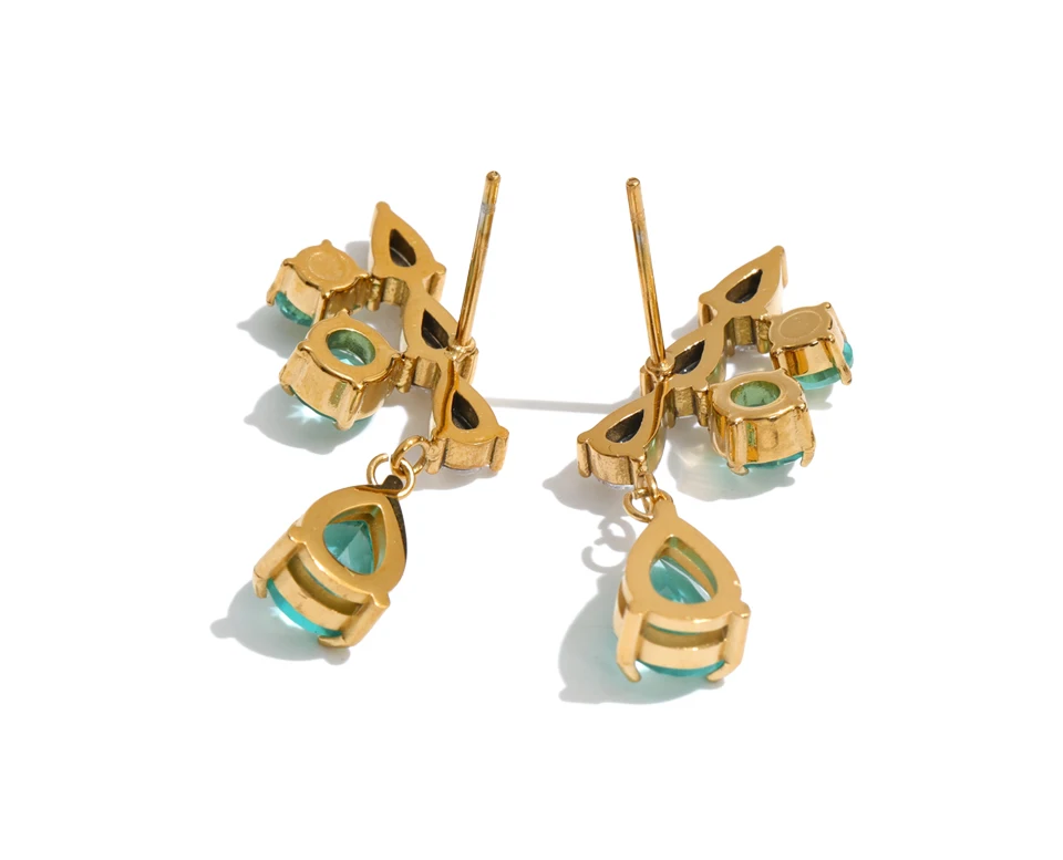 Yhpup 2026 Glänzende Zirkonia Tropfenohrringe 18K Goldfarben PVD-beschichteter Edelstahl Premium Schmuck Geschenk – Detail 2