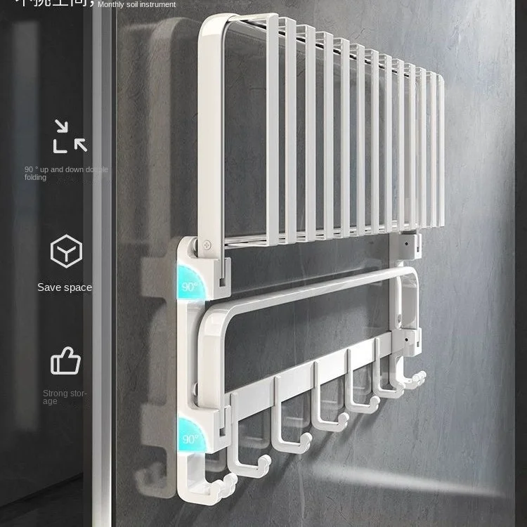 Factory Wholesale White Hanger Wall Mounted Towel Bar Hardware Set Rack With Hook No Drilling Double Wall Towel Rack Bathroom