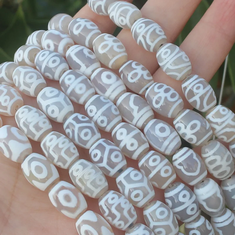 8pcs ,10x14mm Natural White Agate Ancient Tibet Dzi Beads Many patterns ,Lucky Symbol,Powerful Amulet ,For DIY Jewerly Making!
