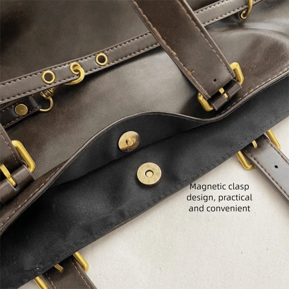 Y2K Borsa sottobraccio in pelle PU moda Borsa tote con tracolla regolabile di grande capacità Borsa a mano di lusso con fibbia magnetica da donna