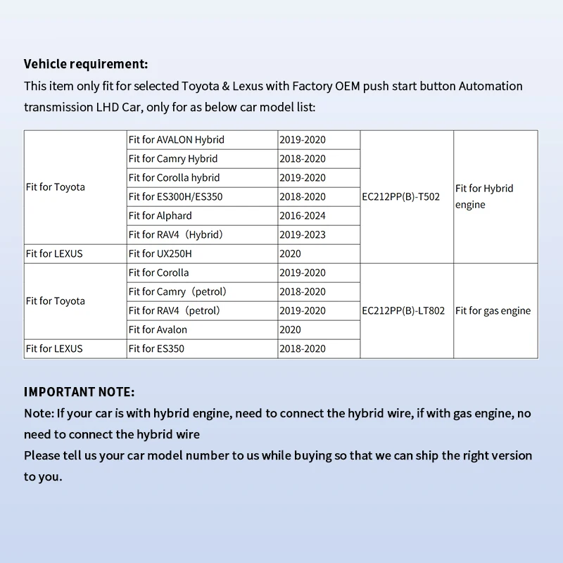 EASYGUARD T502 Plug Play Remote Start for Avalon,Camry,Corolla,ES300H/ES350,Alphard,RAV4,UX250H With Original Push Start Button - Image 3