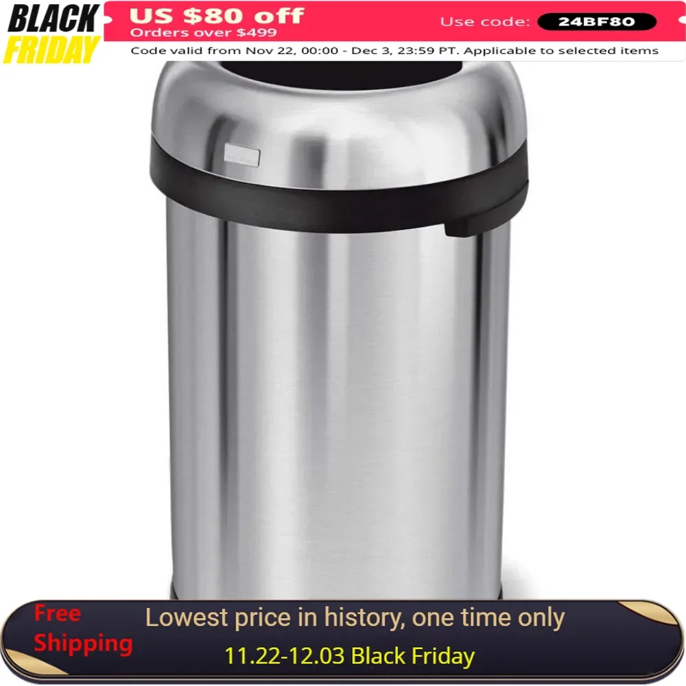 115 Liter / 30 Gallon Bullet Open Top Trash Can Commercial Grade Heavy Gauge, Brushed Stainless Steel